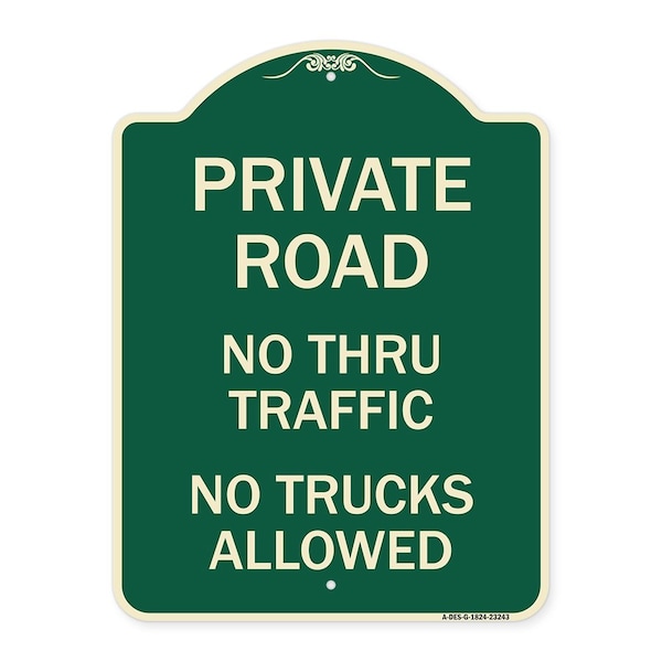 Private Road No Thru Traffic No Trucks Allowed Heavy-Gauge Aluminum Sign, 24" x 18", G-1824-23243